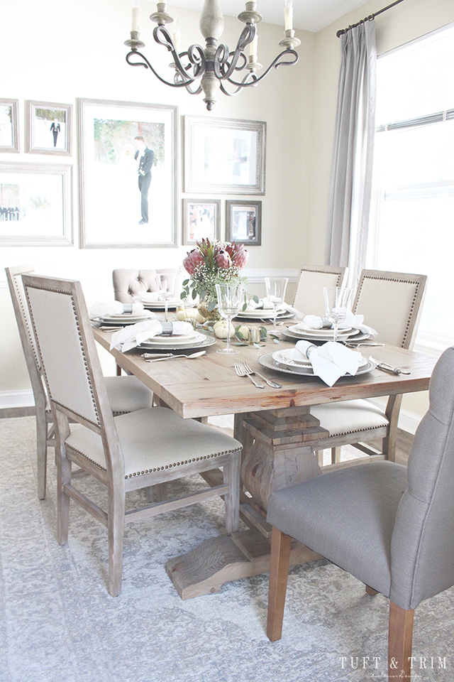 Elegant and Rustic Thanksgiving table. Get the look at tuftandtrim.com