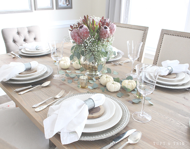 Elegant and Rustic Thanksgiving Table. Get the look at tuftandtrim.com