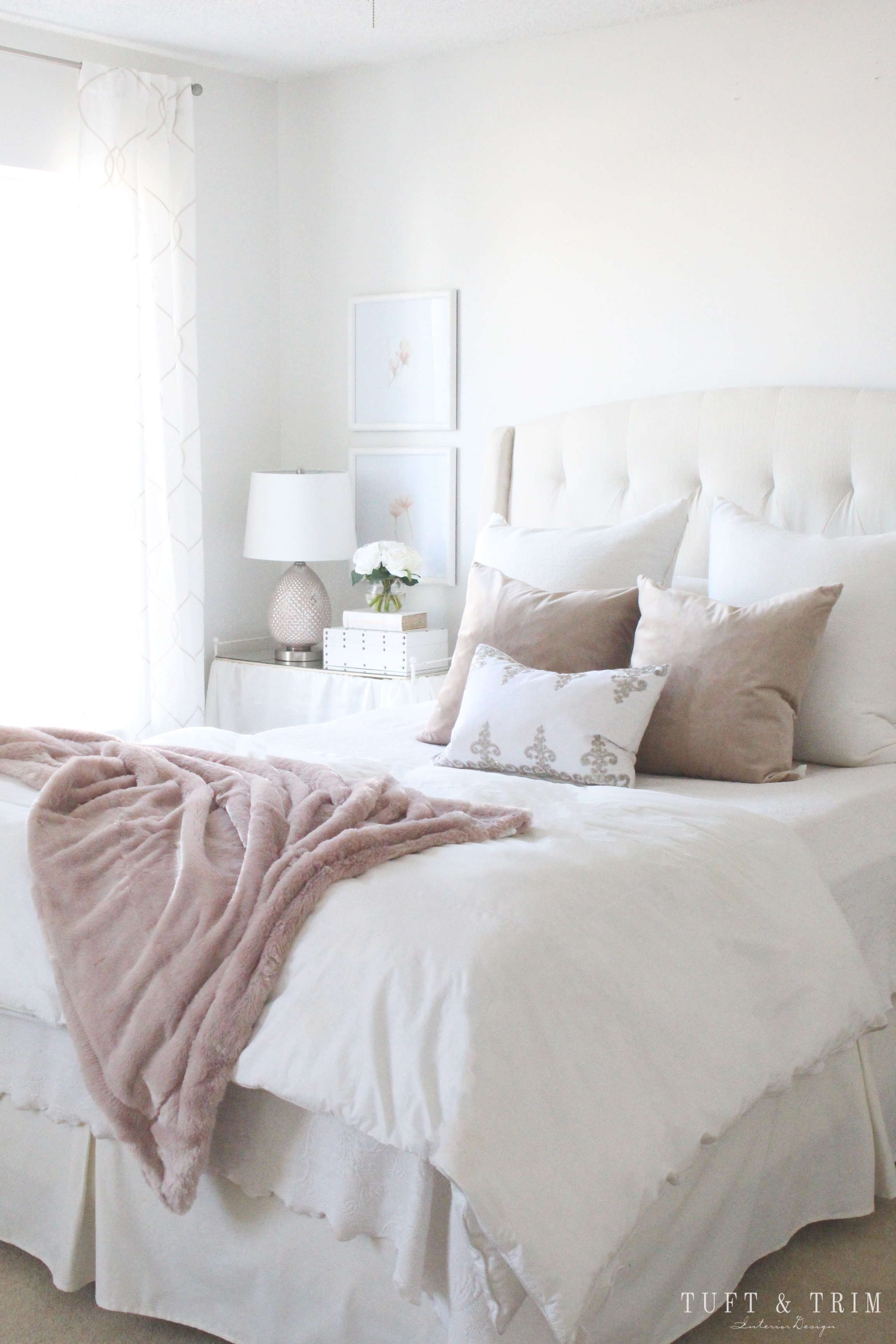 Elegantly Blush Bedroom Design Transformation- See More Pics at Tuft & Trim