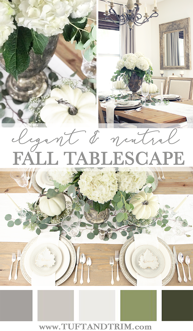 Neutral fall decor. Neutral Fall Tablescape. Elegant floral centerpiece. Rustic French Decor.