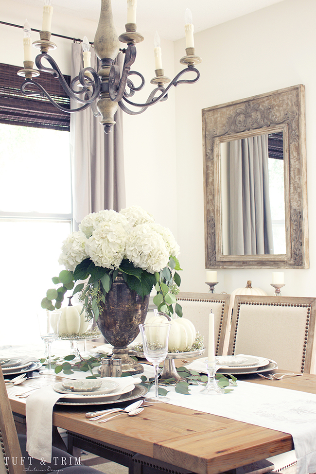 Neutral fall decor. Neutral Fall Tablescape. Elegant floral centerpiece. Rustic French Decor.