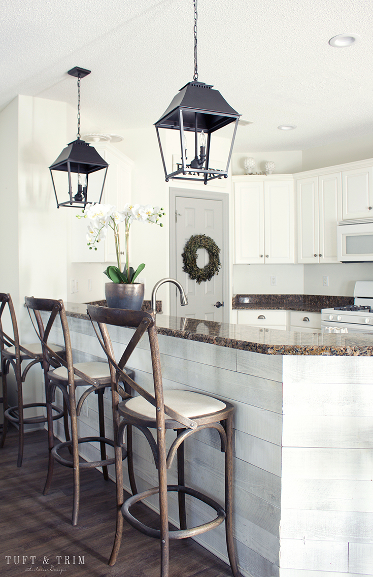 Our DIY Kitchen Lighting Update Reveal. Shop lighting, barstools, and more!