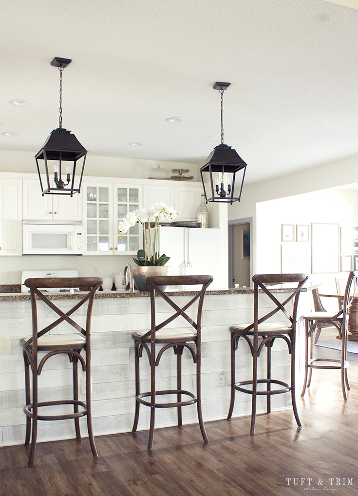 Our DIY Kitchen Lighting Update Reveal. Shop lighting, barstools, and more!