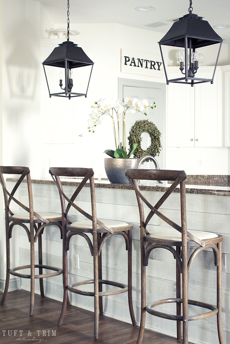 Our DIY Kitchen Lighting Update Reveal. Shop lighting, barstools, and more!