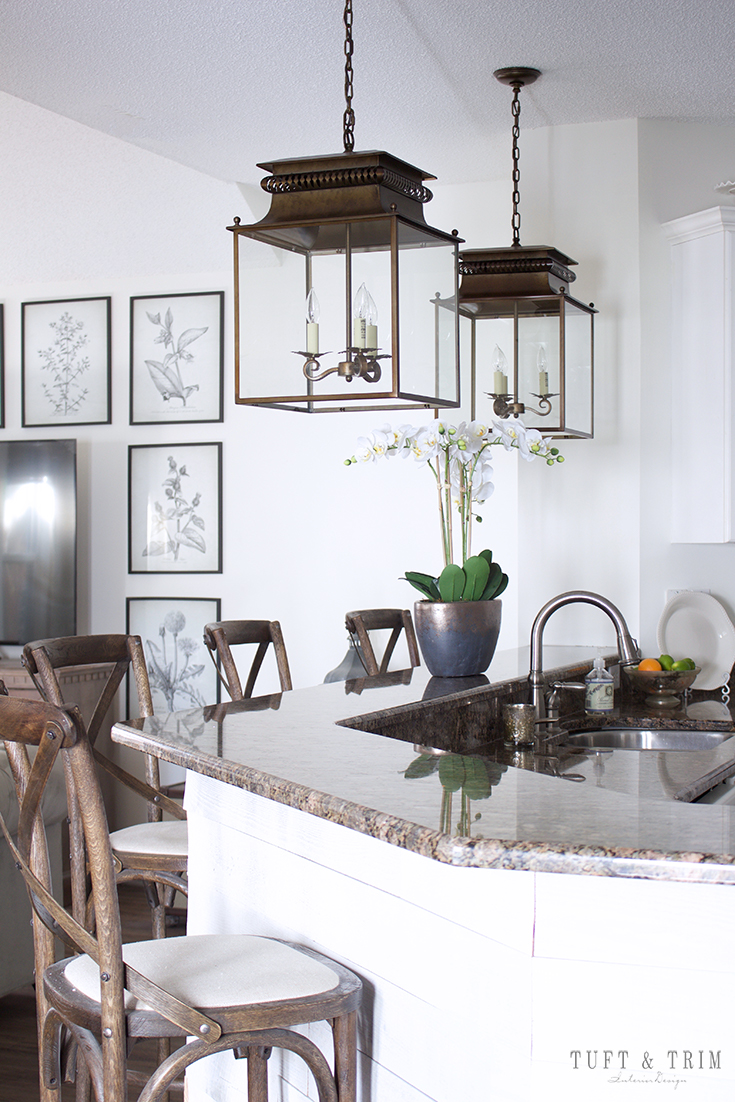 Kitchen Lighting Update Reveal. Farmhouse Style Kitchen with Lantern.