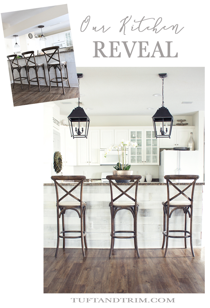 Our DIY Kitchen Lighting Update Reveal. Shop lighting, barstools, and more!