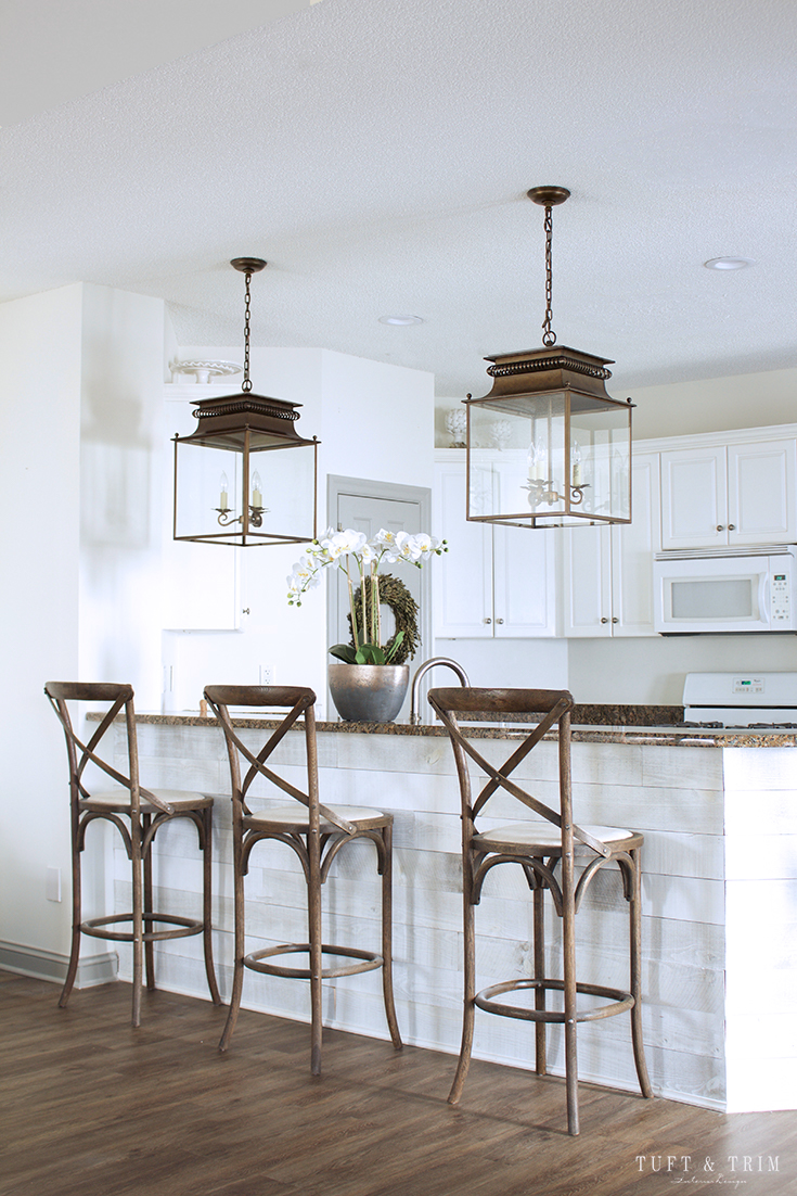 Kitchen Lighting Update Reveal. Farmhouse Style Kitchen with Lantern.