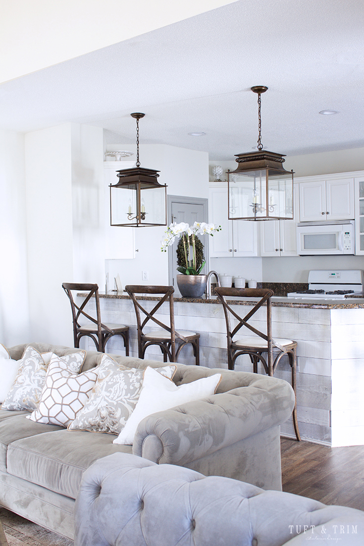 Kitchen Lighting Update Reveal. Farmhouse Style Kitchen with Lantern.