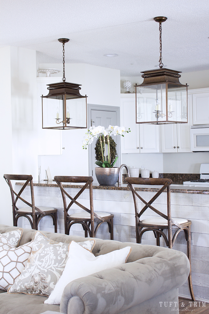 Kitchen Lighting Update Reveal. Farmhouse Style Kitchen with Lantern.