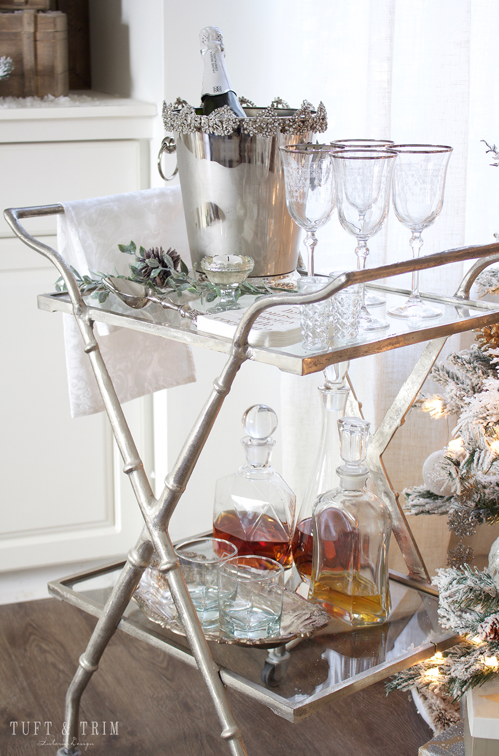 Tuft & Trim Interior Design. How to Style your Bar Cart for the Holidays