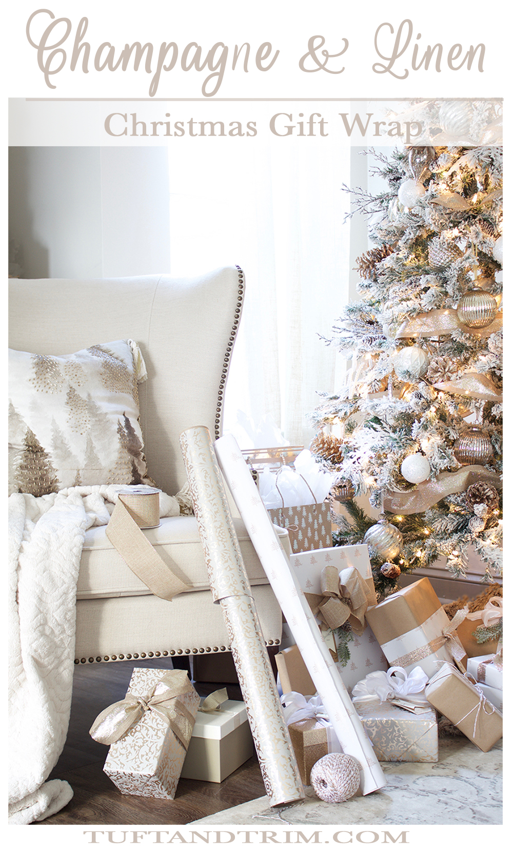Champagne & Linen Christmas Gift Wrap - Tuft & Trim