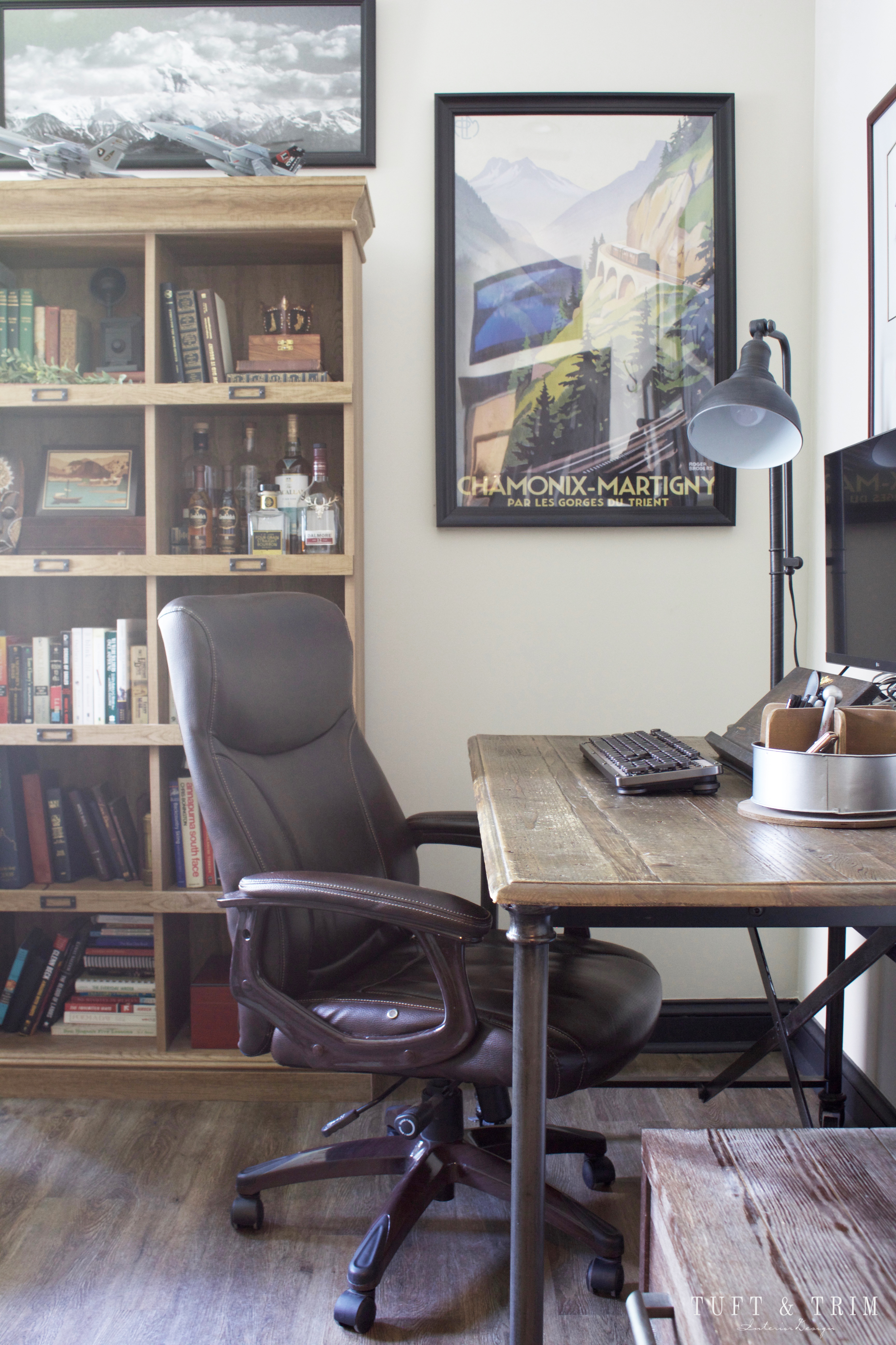 Travel Inspired Study+ Office Design by Tuft & Trim Interior Design