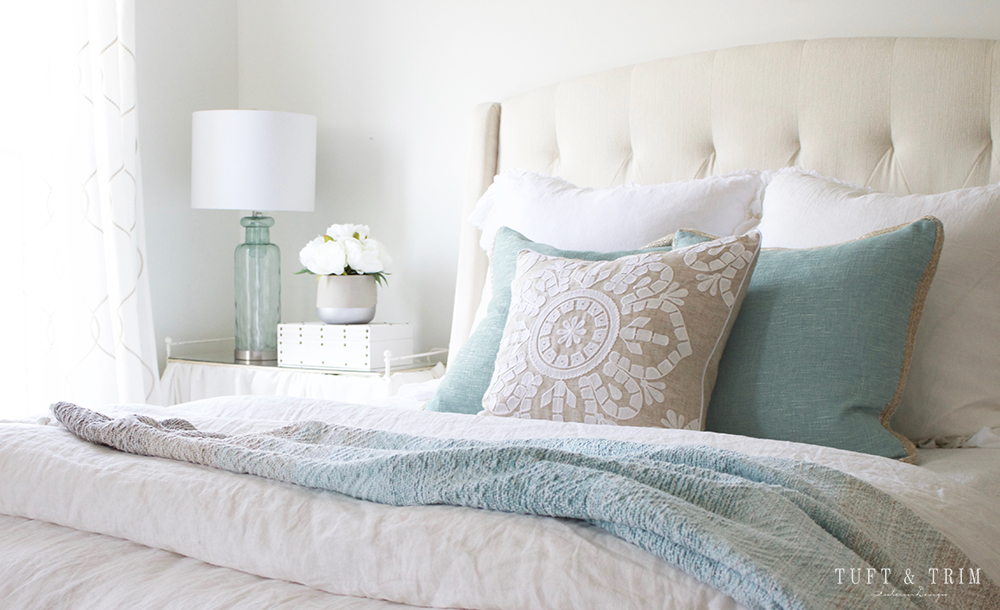 Easy Decorating Tips for Updating Your Bedroom on a Budget. Shop the look at tuftandtrim.com!