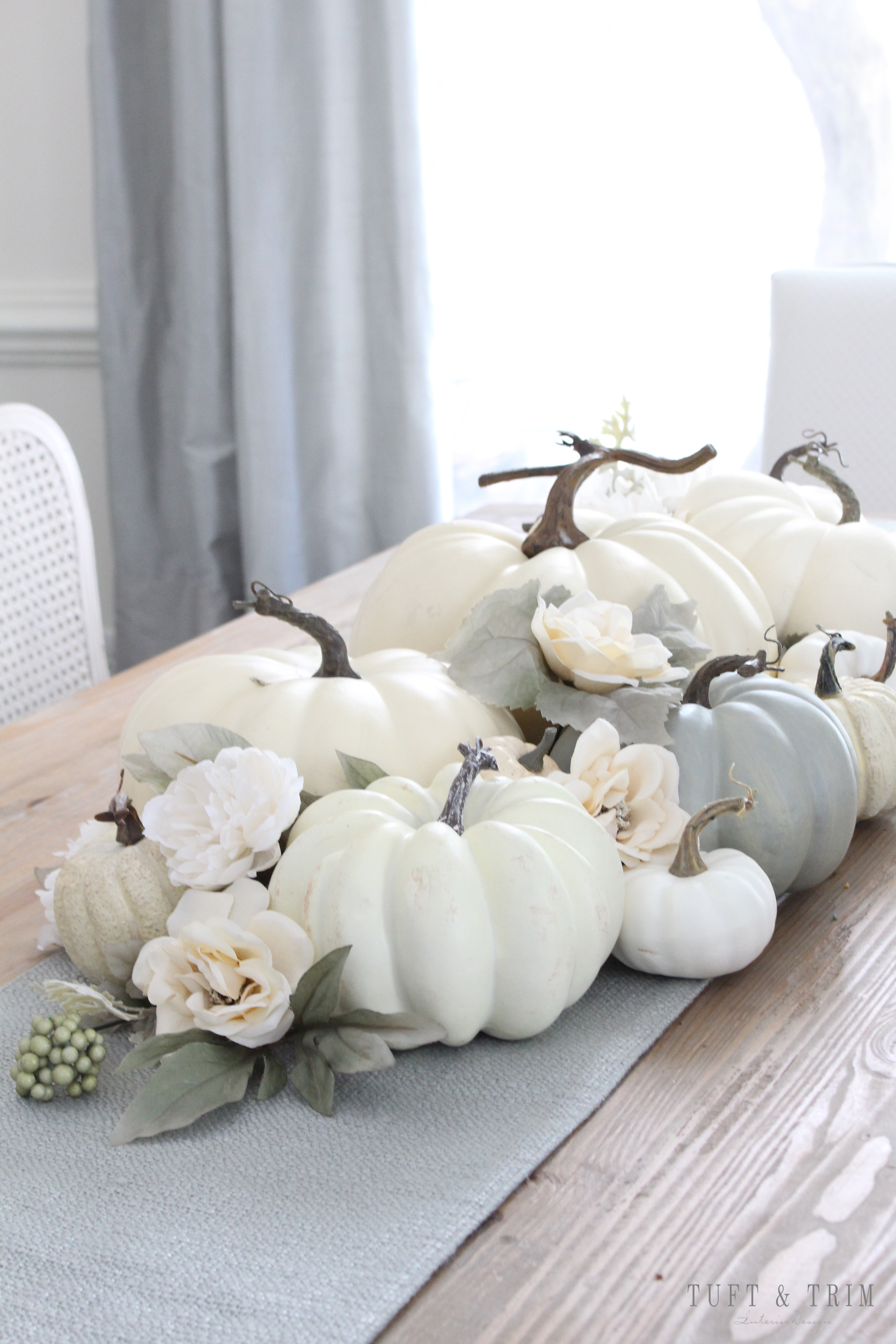Neutral Pumpkin & Floral Fall Centerpiece
