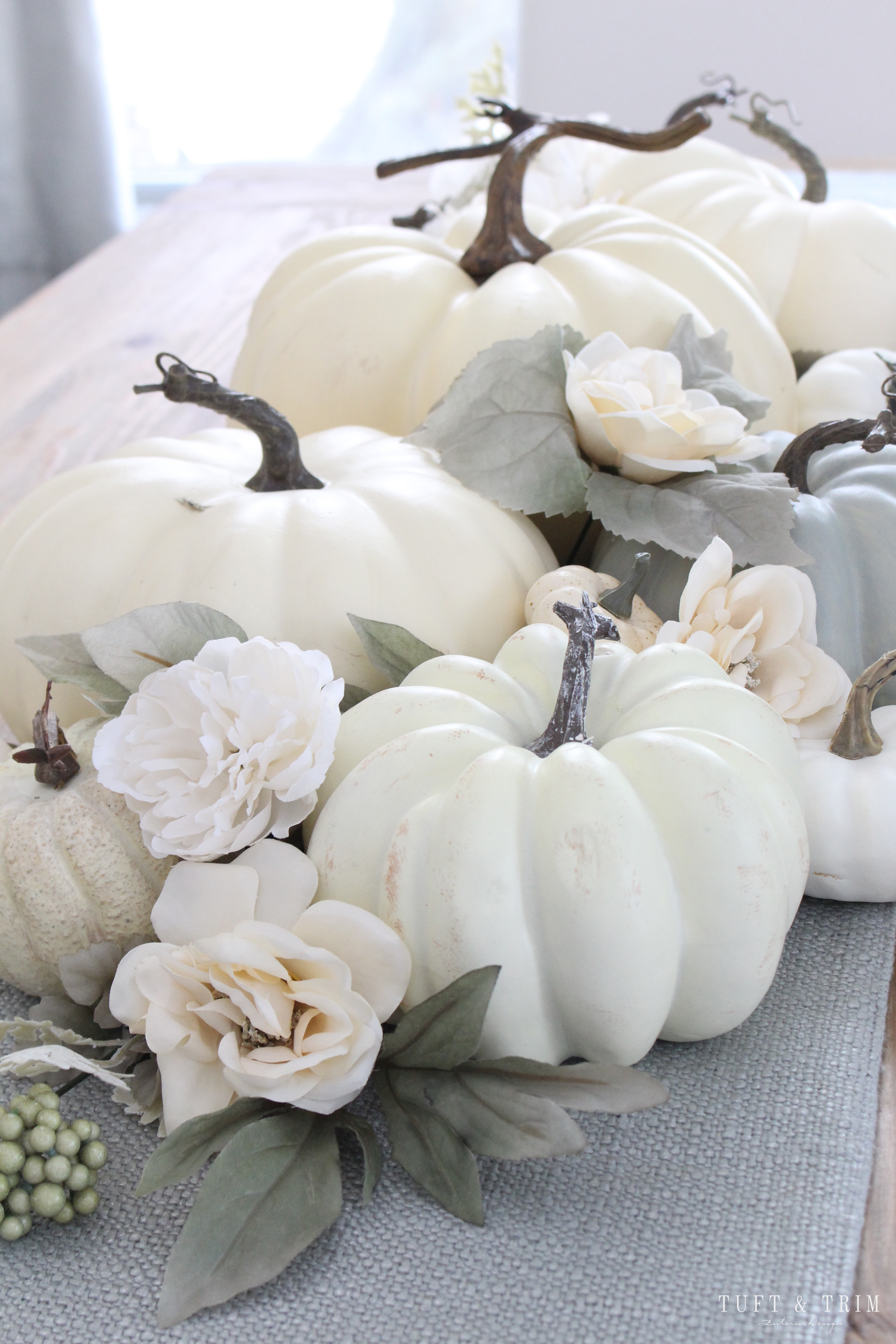 Neutral Pumpkin & Floral Fall Centerpiece