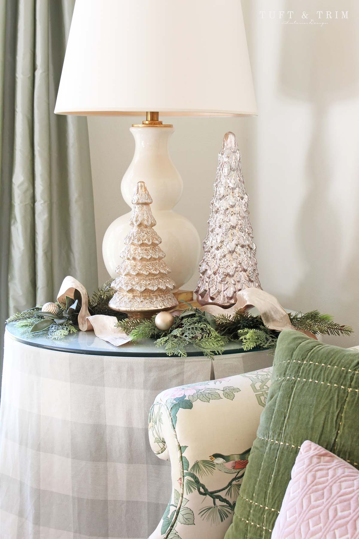 Classic Green Velvet & Blush Christmas Decor with Tuft & Trim Interior Design