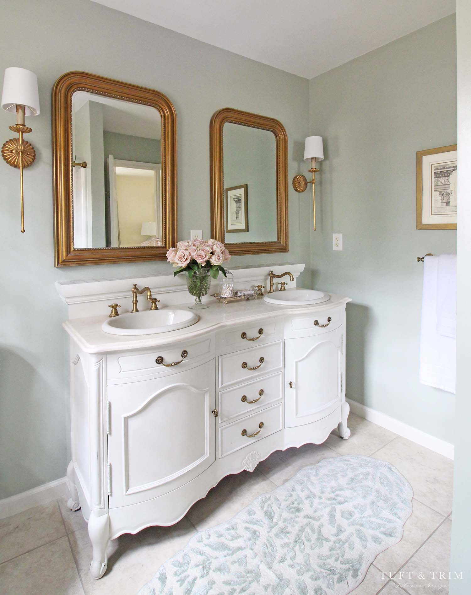 Bathroom Makeover with French Green & Antique Gold