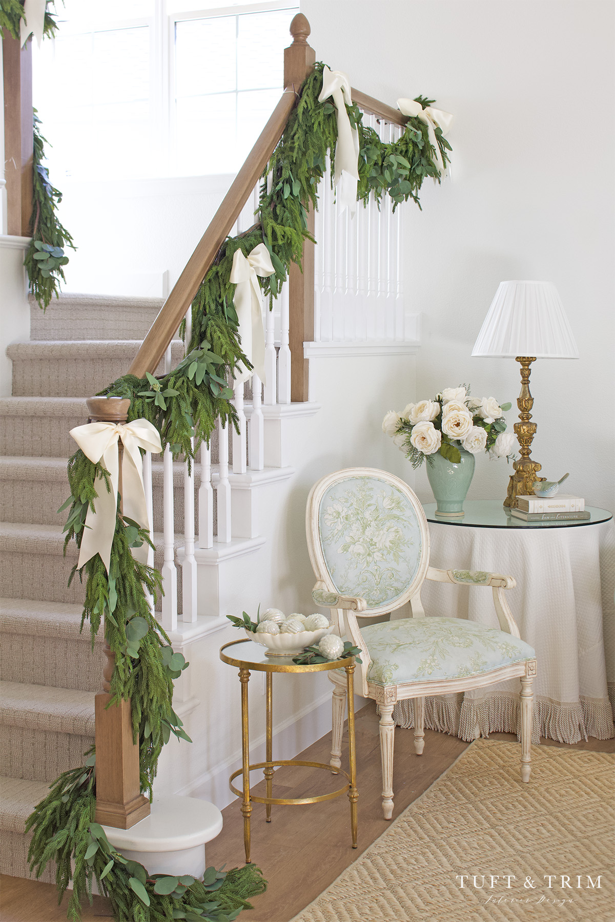 Holiday Staircase with Real Touch Faux Garland - Tuft & Trim