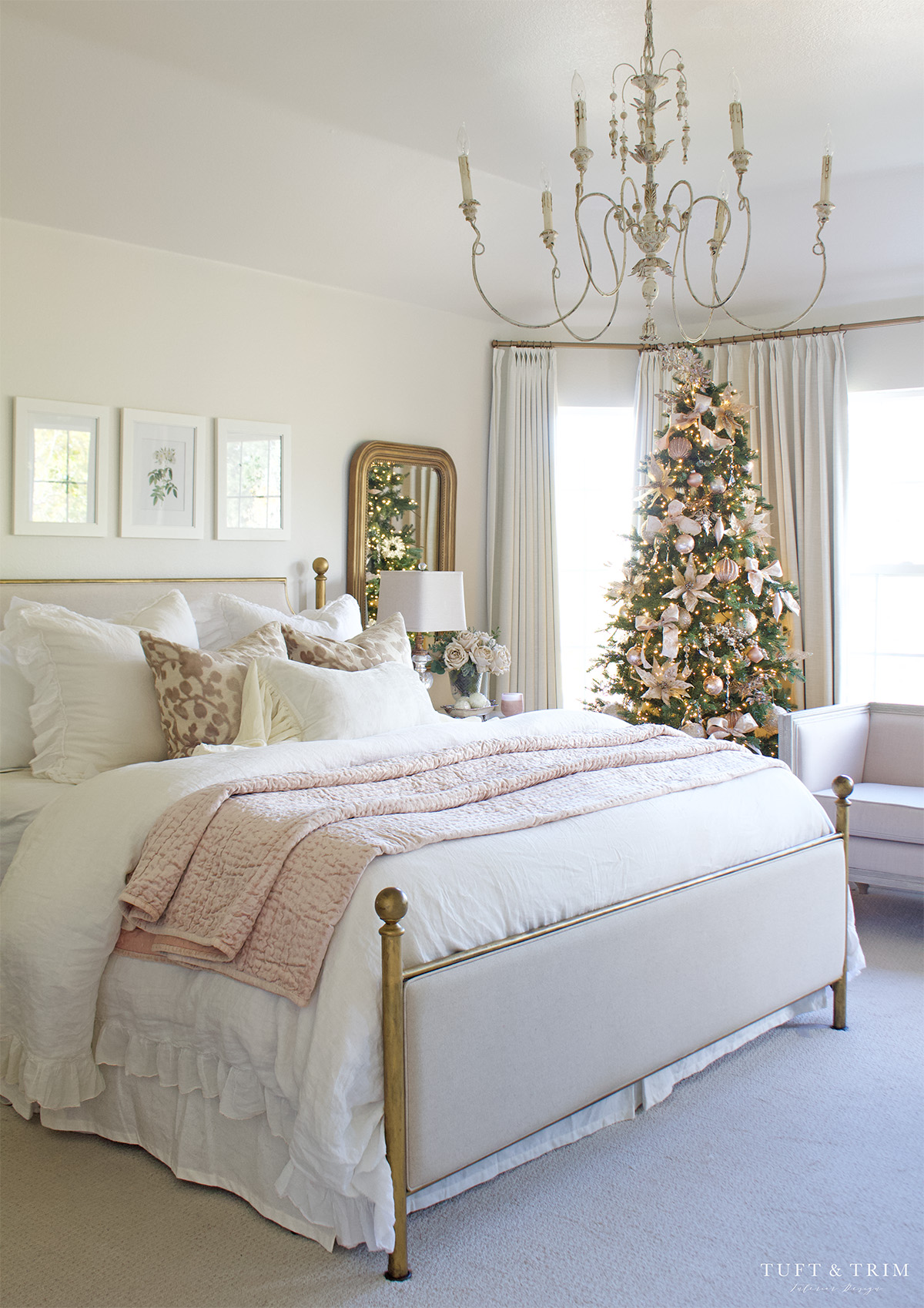 Cozy Blush Holiday Bedroom with Tuft & Trim Interiors