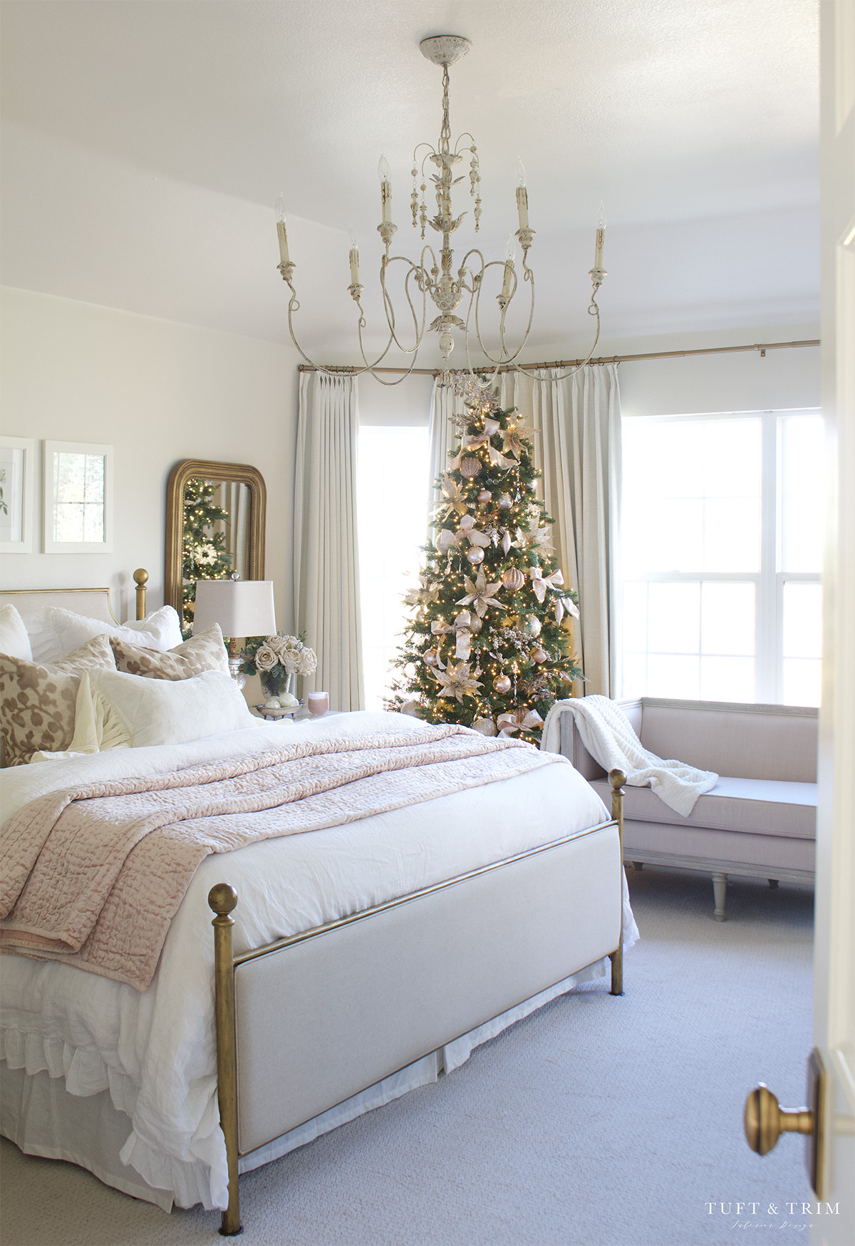 Cozy Blush Holiday Bedroom with Tuft & Trim Interiors