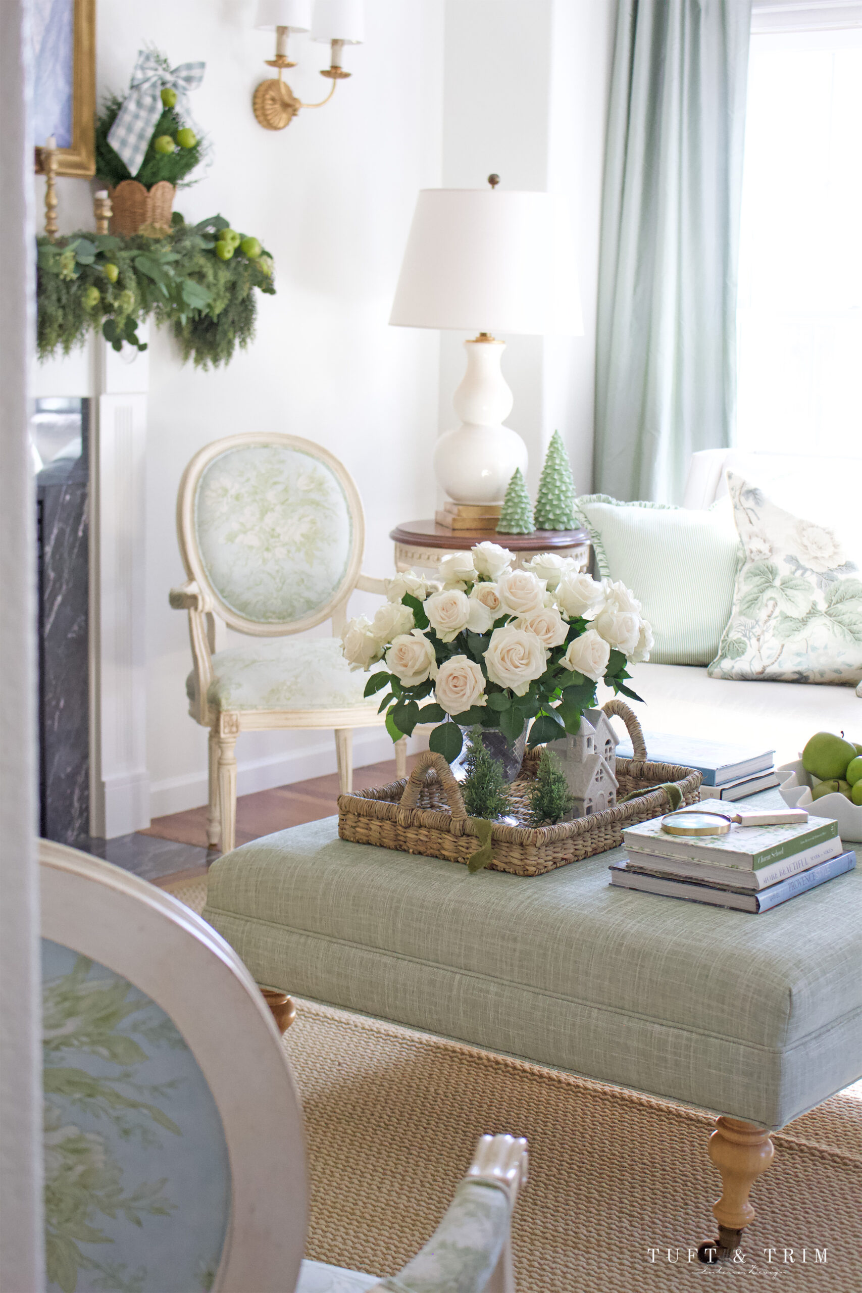 Elegant Blue & Green Christmas with Tuft & Trim Interior Design