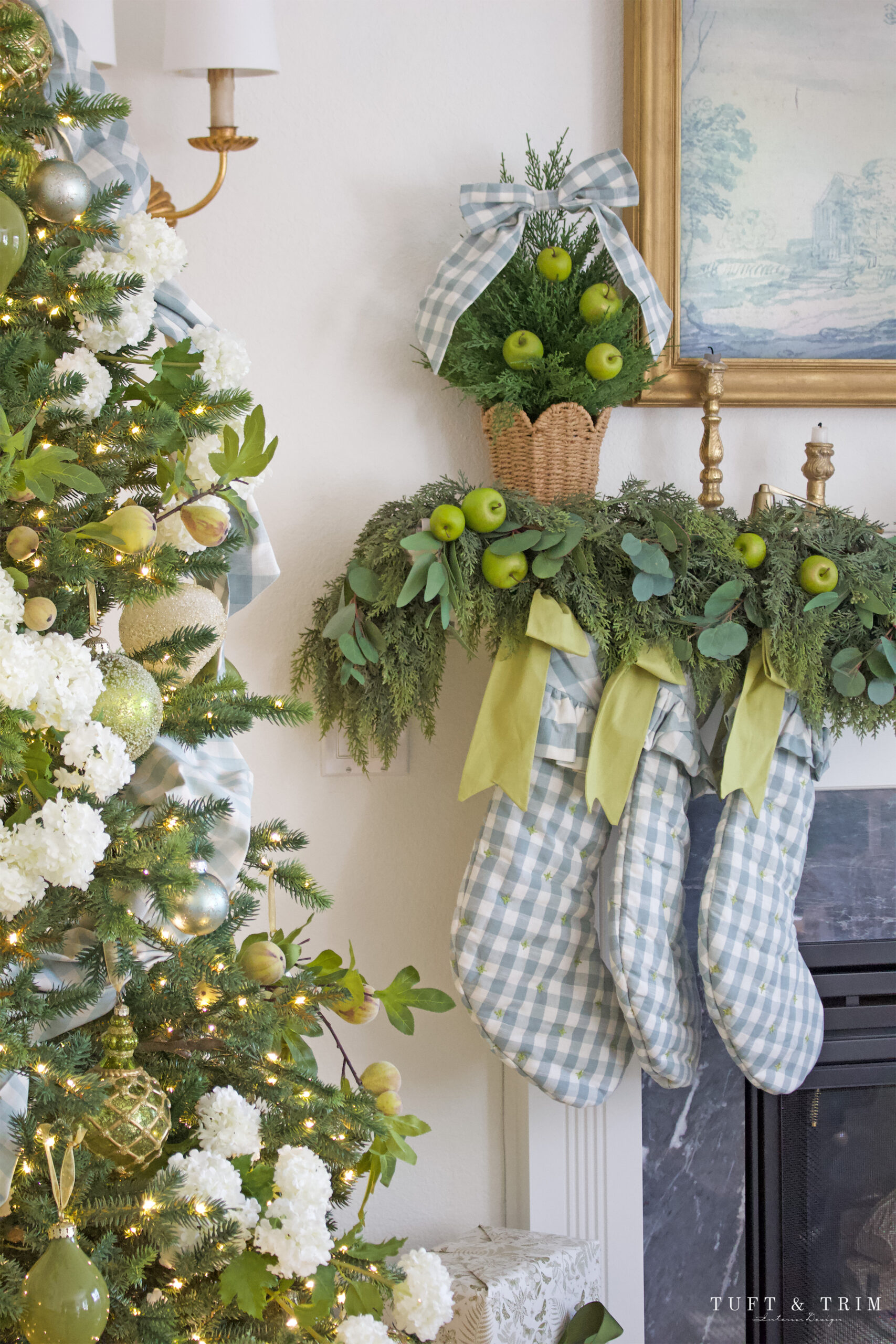Elegant Blue & Green Christmas with Tuft & Trim Interior Design