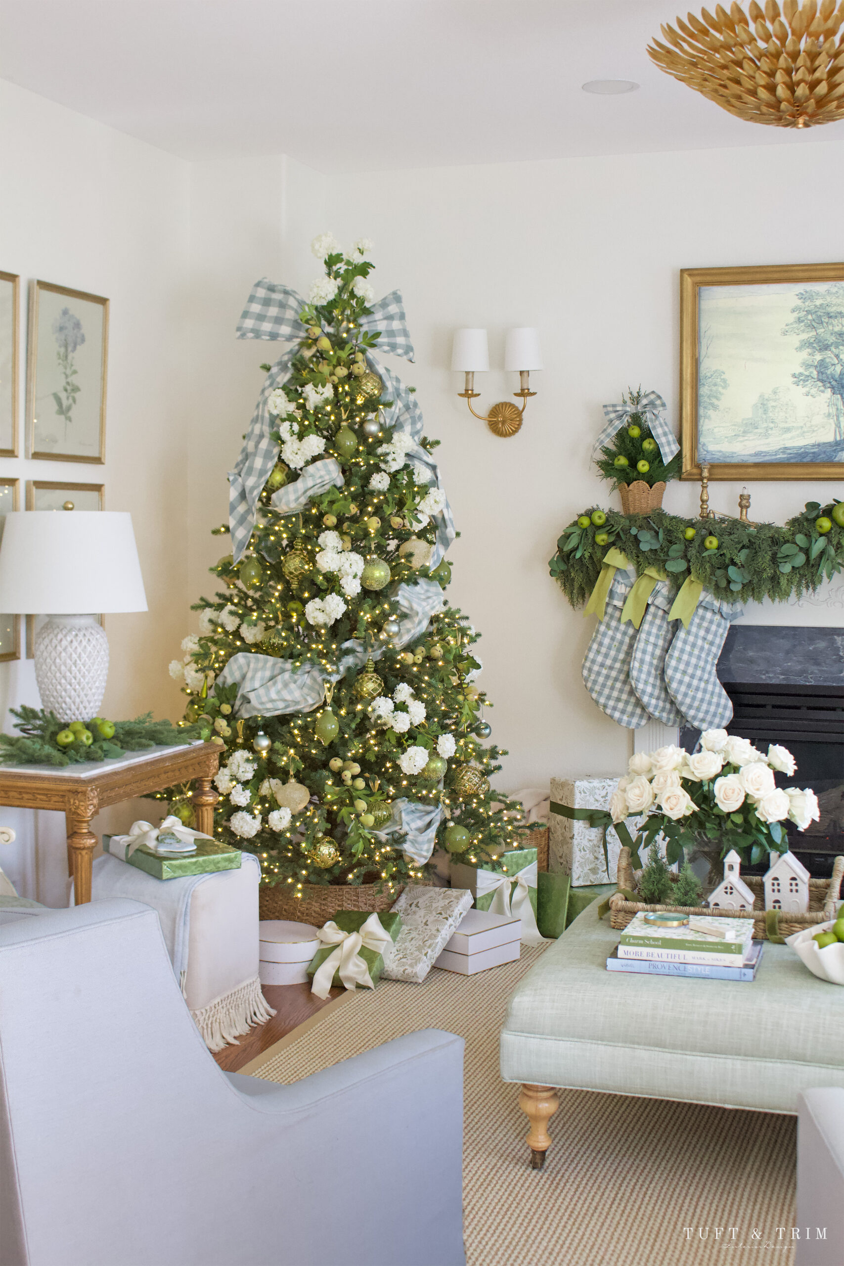 Elegant Blue & Green Christmas with Tuft & Trim Interior Design