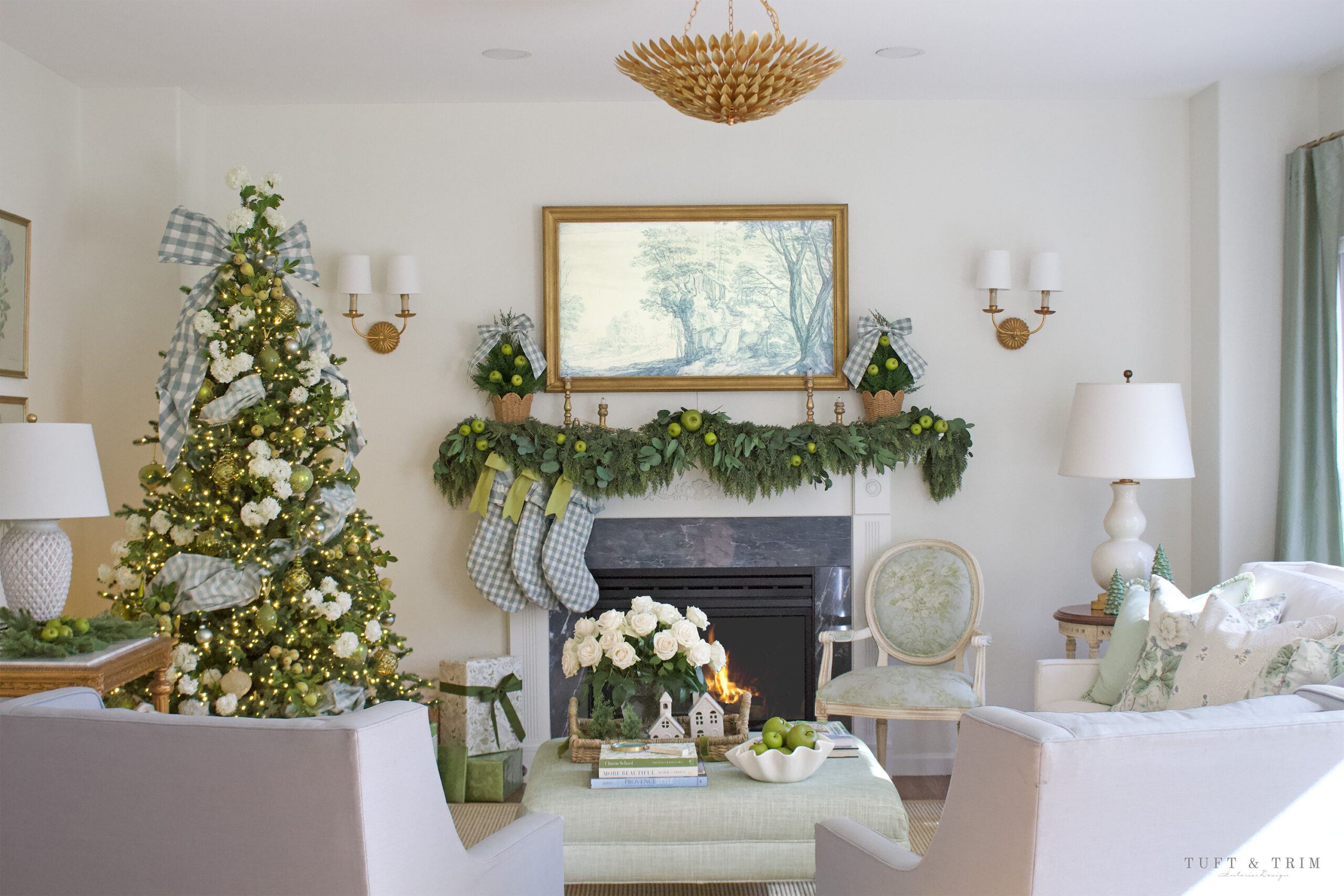 Elegant Blue & Green Christmas with Tuft & Trim Interior Design