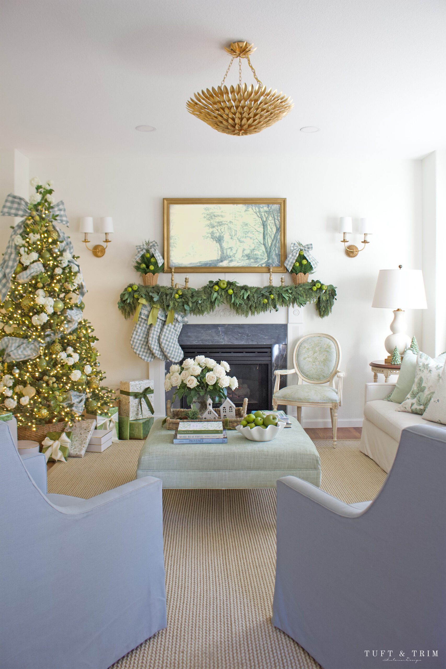 Elegant Blue & Green Christmas with Tuft & Trim Interior Design
