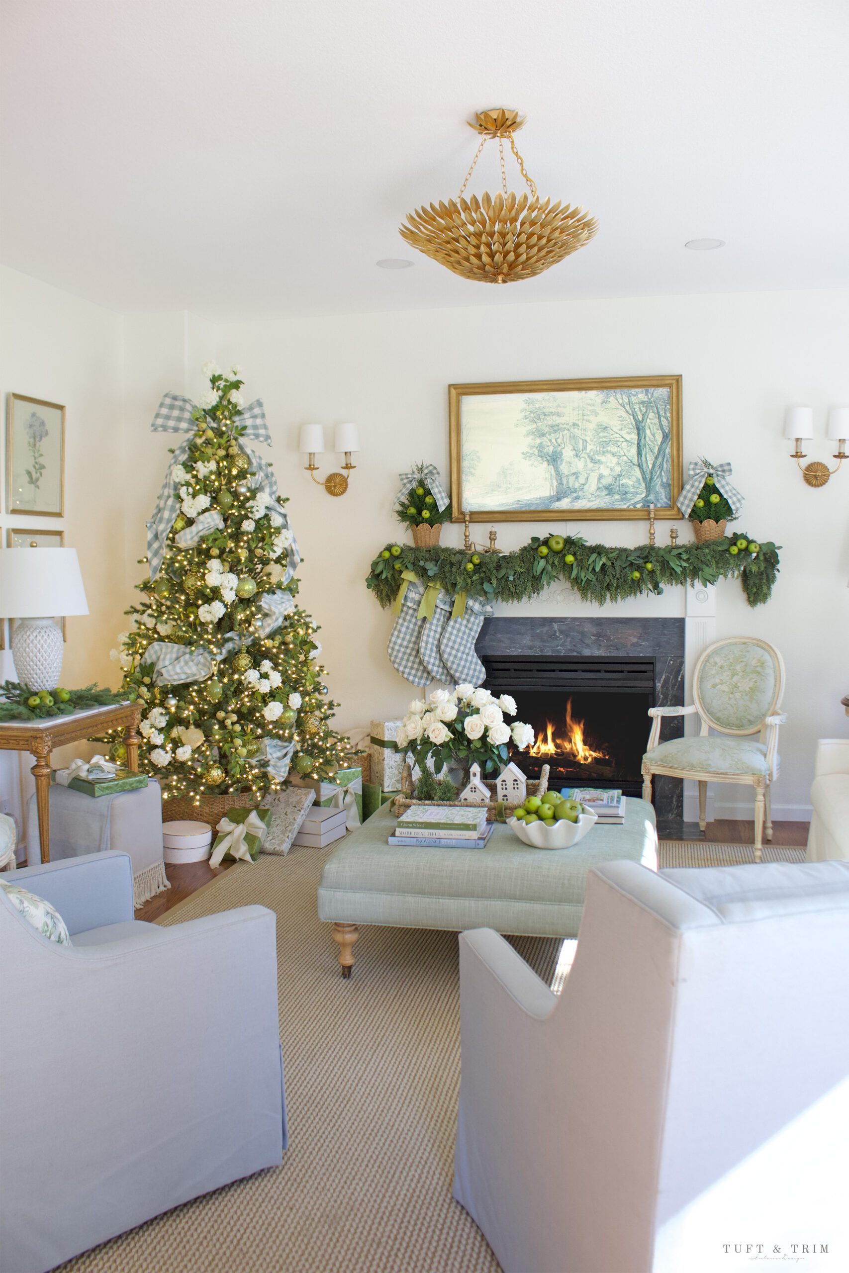 Elegant Blue & Green Christmas with Tuft & Trim Interior Design