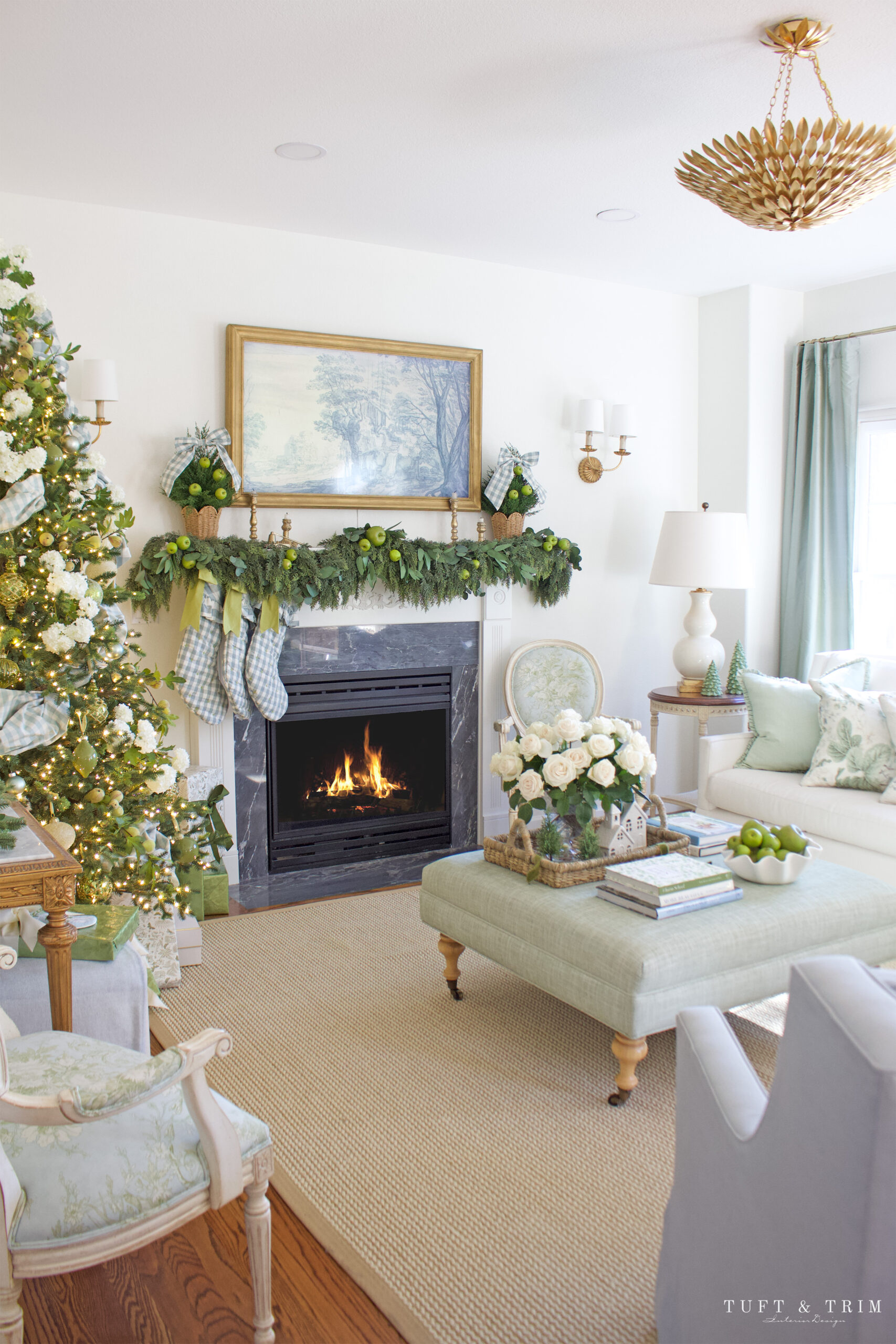 Elegant Blue & Green Christmas with Tuft & Trim Interior Design