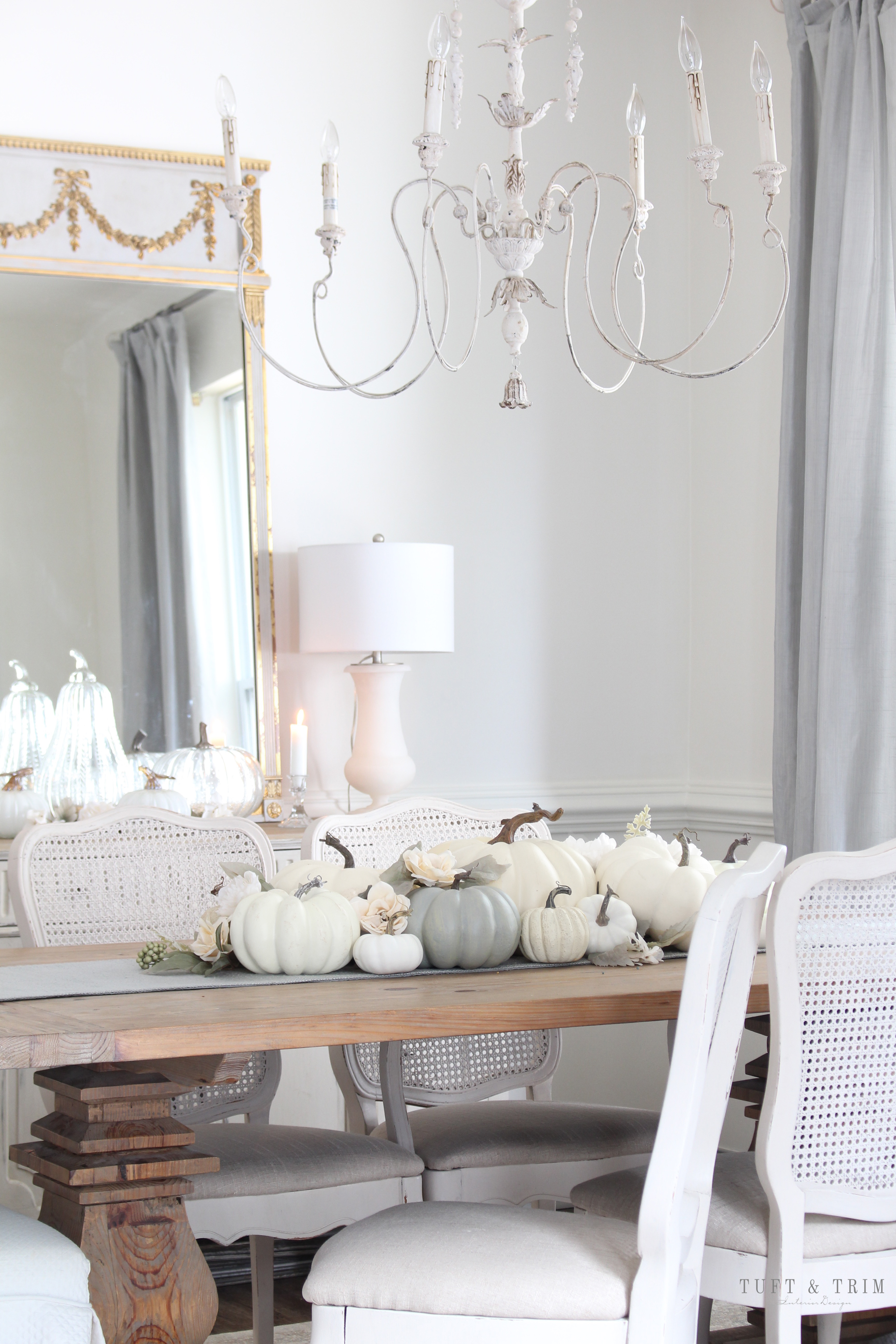 Neutral Pumpkin & Floral Fall Centerpiece - Tuft & Trim