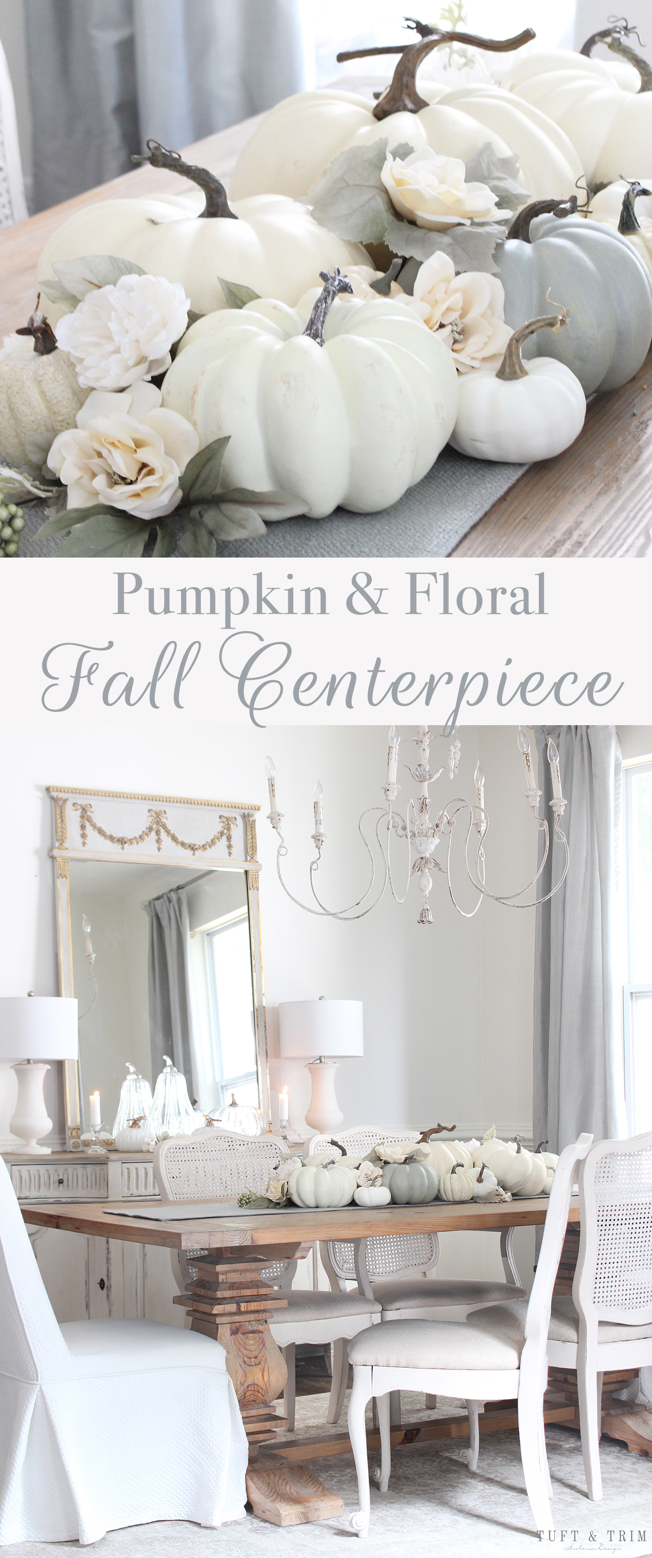 Neutral Pumpkin & Floral Fall Centerpiece - Tuft & Trim