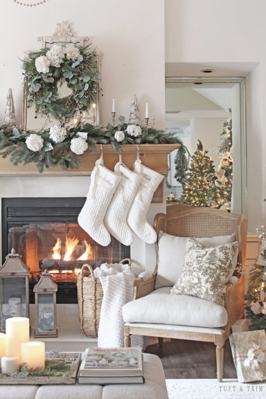 White and Gold Classic Christmas Living Room - Tuft & Trim