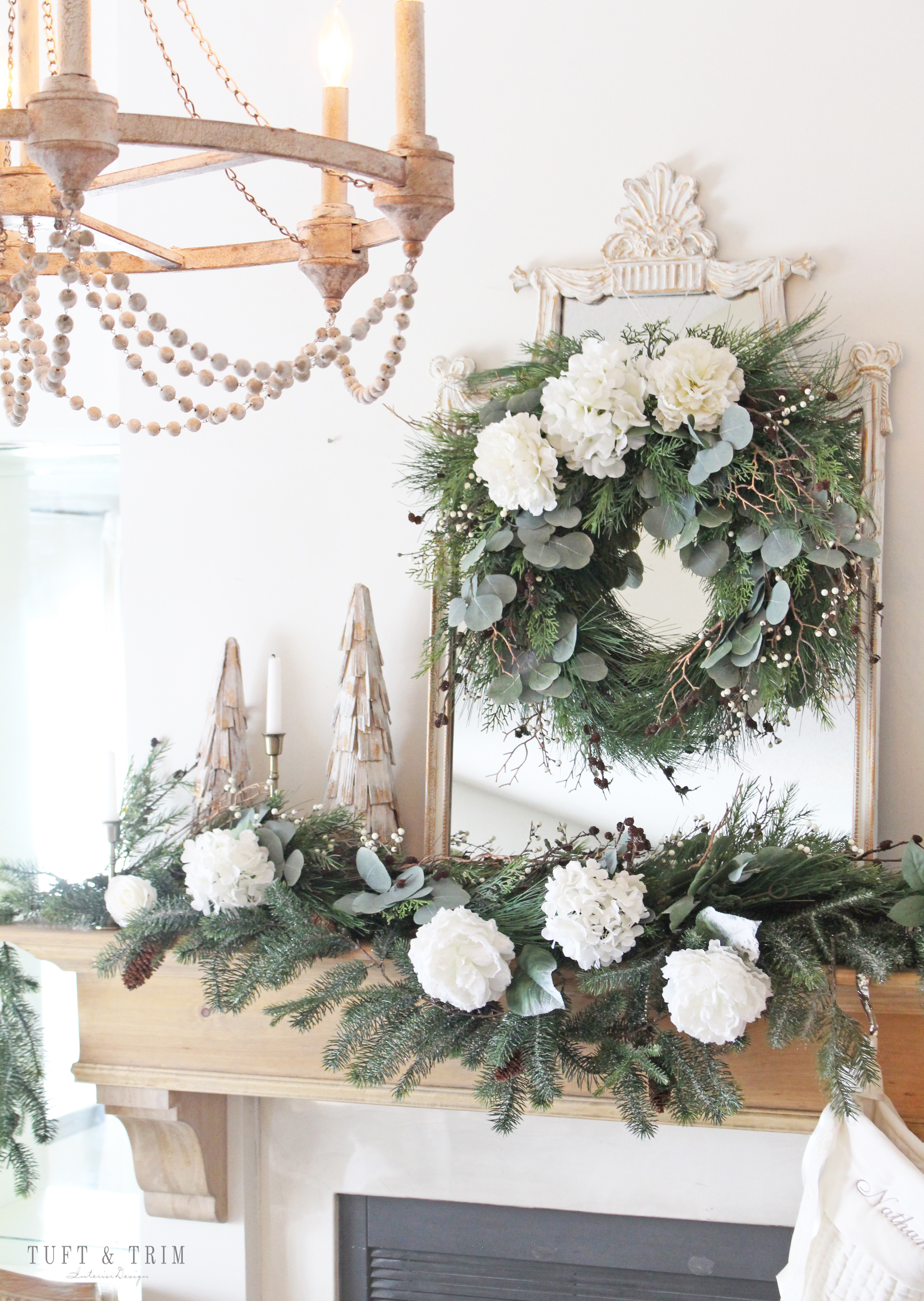 Christmas Mantel with Flowers & Mixed Greenery