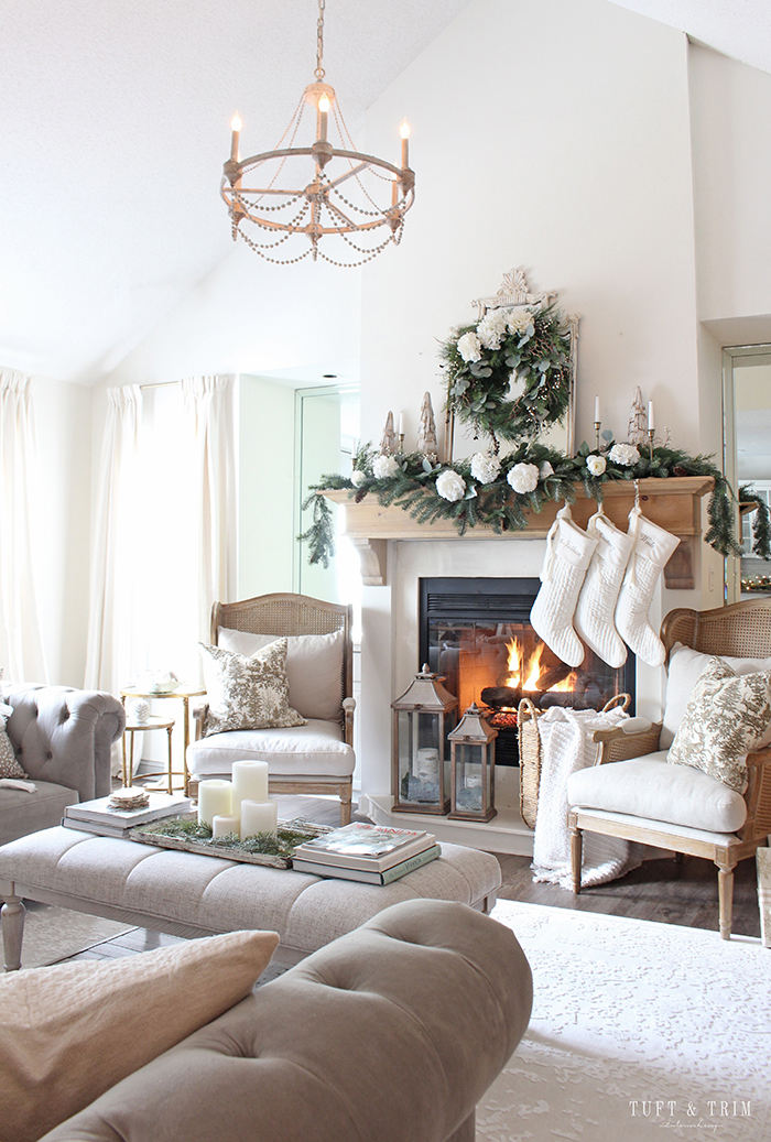 White and Gold Classic Christmas Living Room - Tuft & Trim