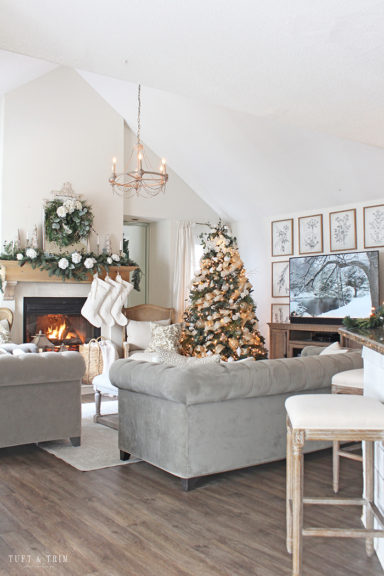 White and Gold Classic Christmas Living Room - Tuft & Trim