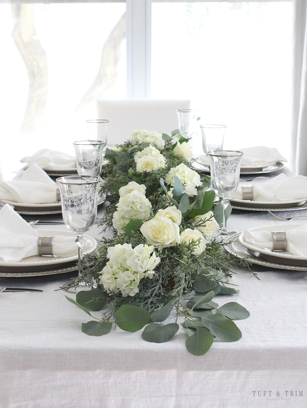 Classic & Elegant White Christmas Tablescape - Tuft & Trim
