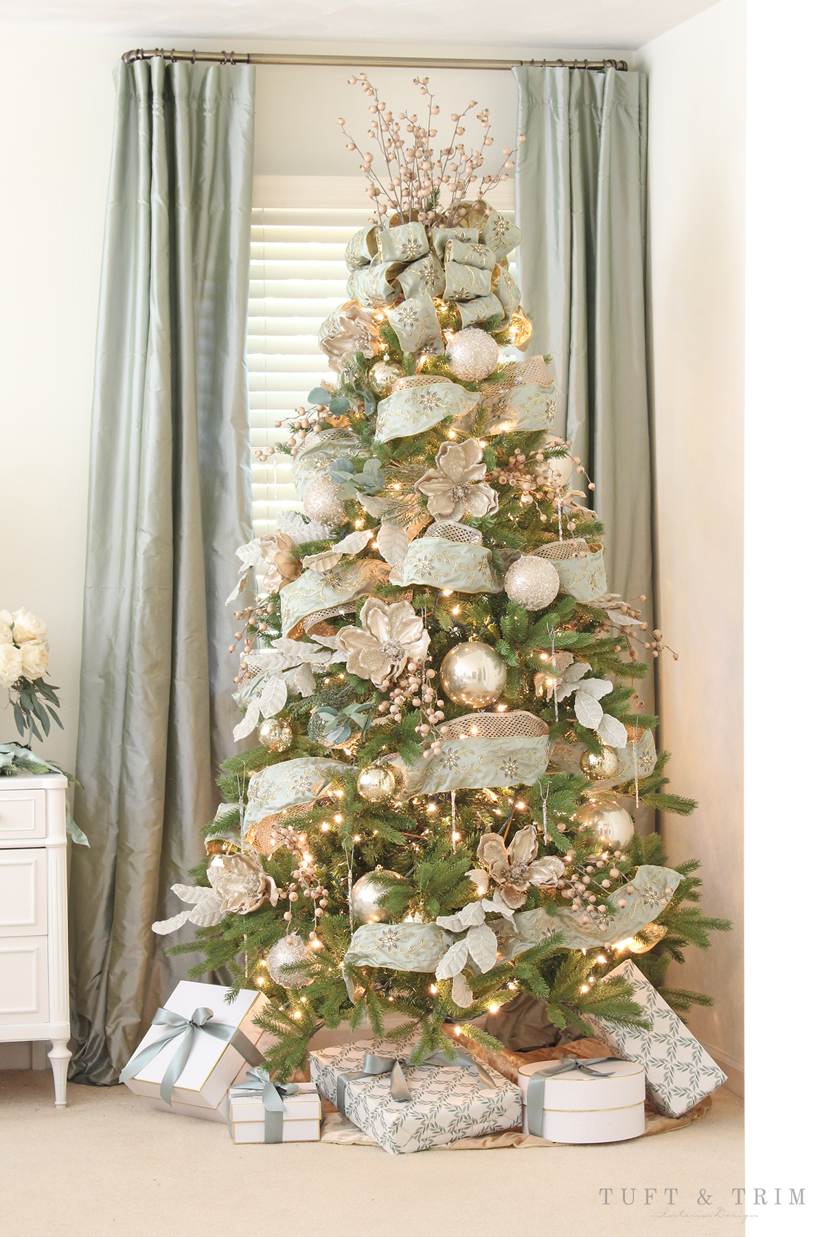Elegant Sage & Champagne Gold Christmas Tree