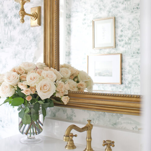 Powder Bathroom with Toile Wallpaper